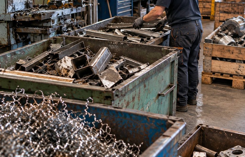 Preparación y clasificación de chatarra metálica en un entorno industrial de Bizkaia
