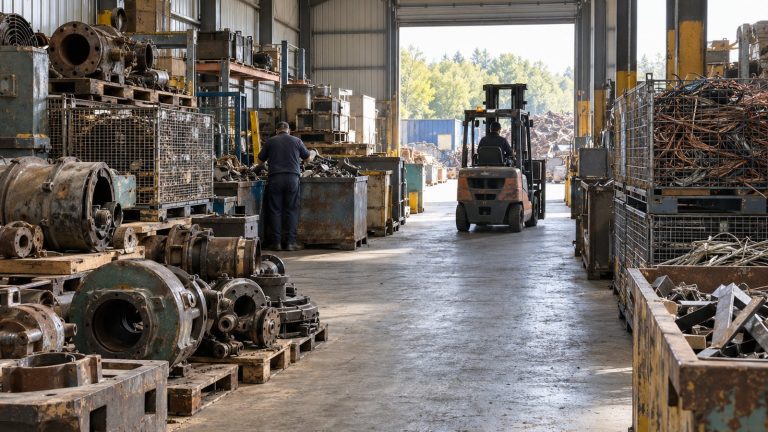 Clasificación de chatarra y piezas metálicas en un taller de Bizkaia