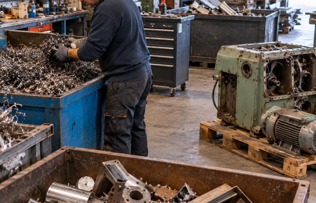 Preparación y clasificación de chatarra metálica en un entorno industrial de Bizkaia