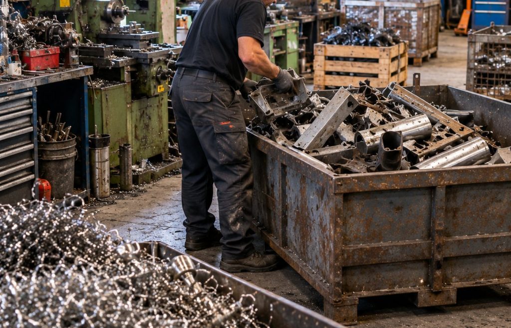 Preparación y clasificación de chatarra metálica en un entorno industrial de Bizkaia